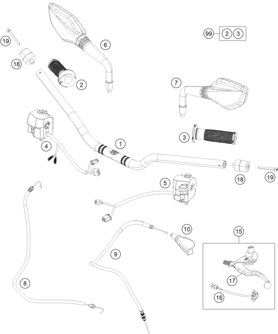 vue éclatée guidon, armatures - ktm 250 duke bl. abs b.d. 16 eu 2016