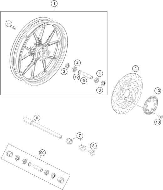 vue éclatée roue avant - ktm 250 duke bl. abs b.d. 16 eu 2016