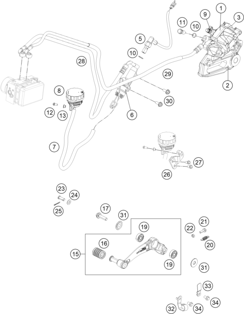 vue éclatée étrier de frein arrière - ktm 250 duke bl. abs b.d. 16 eu 2016
