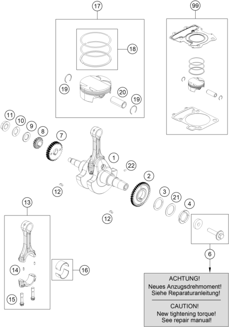 vue éclatée vilebrequin, piston - ktm 250 duke bl. abs b.d. 16 eu 2016