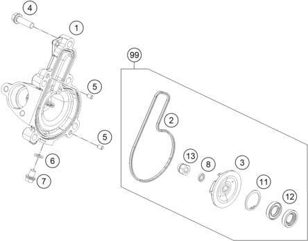 vue éclatée pompe à eau - ktm 250 duke bl. abs b.d. 16 eu 2016