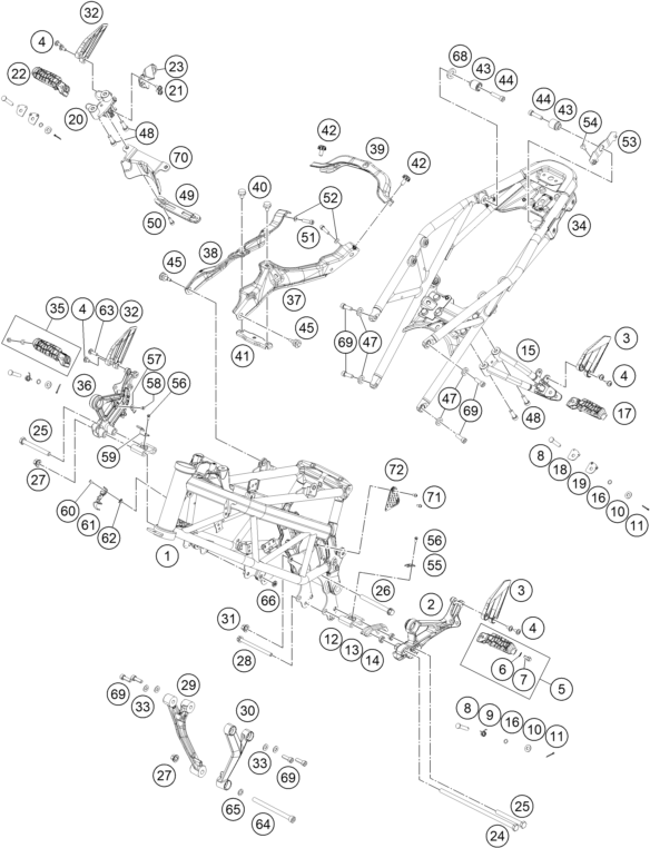 vue éclatée cadre - ktm 250 duke, white, - b.d. eu 2019