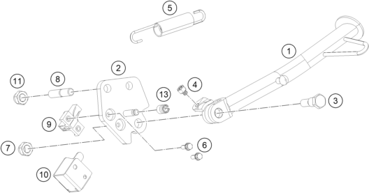 vue éclatée béquille latérale / béquille centrale - ktm 250 duke, white, - b.d. eu 2019