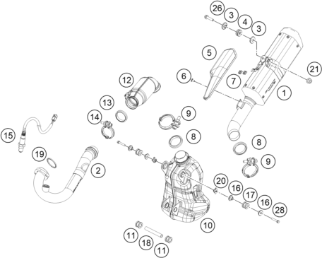 vue éclatée système d'echappement - ktm 250 duke, white, - b.d. eu 2019