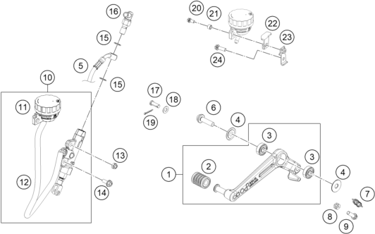 vue éclatée système de frein arrière - ktm 250 duke, white, - b.d. eu 2019