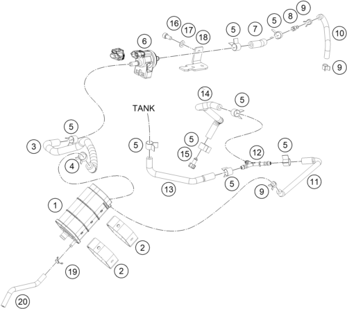 vue éclatée filtre à charbon actif - ktm 250 duke, white, - b.d. eu 2019