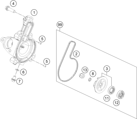 vue éclatée pompe à eau - ktm 250 duke, white, - b.d. eu 2019