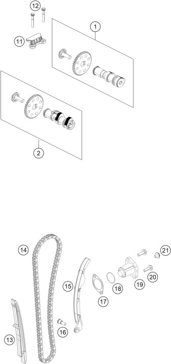 vue éclatée commande de distribution - ktm 250 duke, white, - b.d. eu 2019