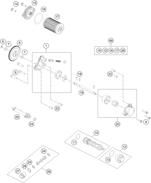 vue éclatée système de lubrification - ktm 250 duke, white, - b.d. eu 2019