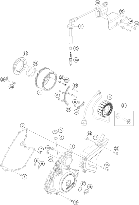 vue éclatée système de allumage - ktm 250 duke, white, - b.d. eu 2019