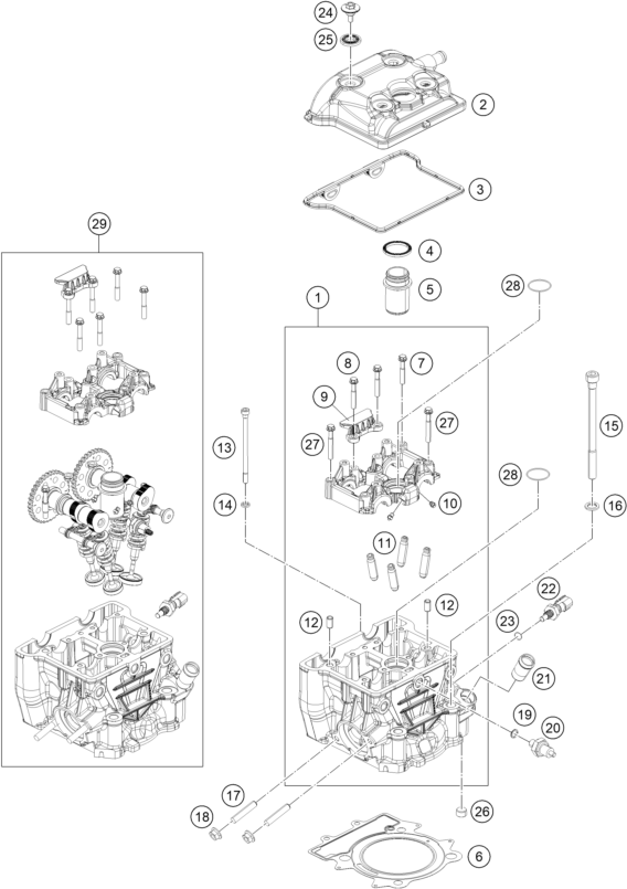 vue éclatée culasse - ktm 250 duke, white, - b.d. eu 2019