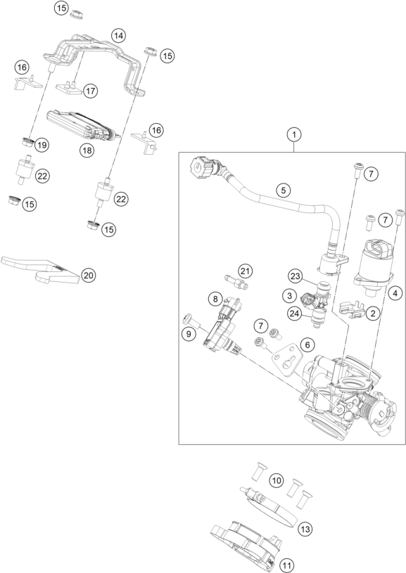 vue éclatée corps du clapet d'étranglement - ktm 250 duke, white, - b.d. eu 2019