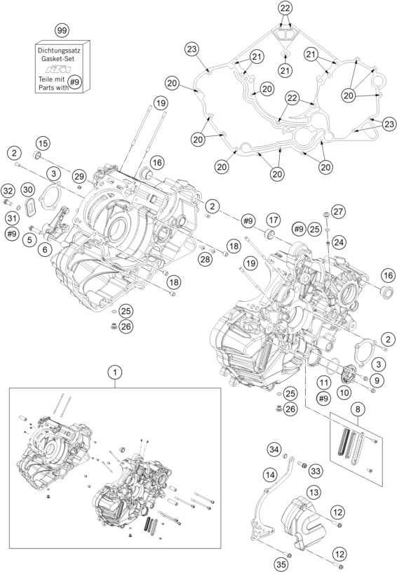 vue éclatée carter moteur - ktm 1290 super adventure r tkc cn 2019