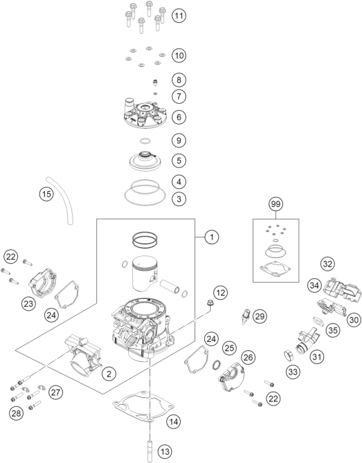 vue éclatée cylindre, culasse - gasgas ec 300 eu 2024
