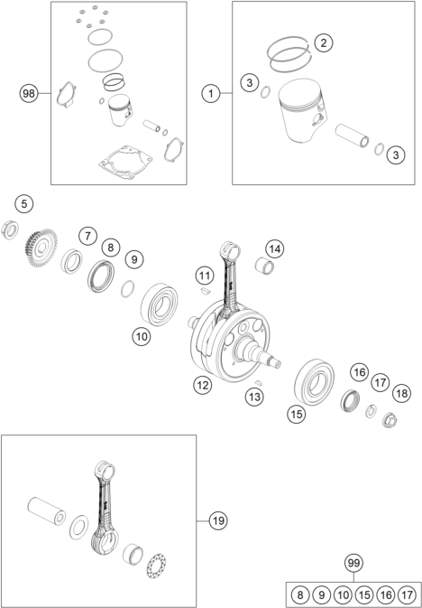 vue éclatée vilebrequin, piston - gasgas ec 300 eu 2024