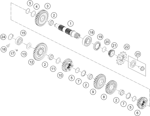 vue éclatée boîte de vitesse ii - arbre de sortie - gasgas ec 300 eu 2024