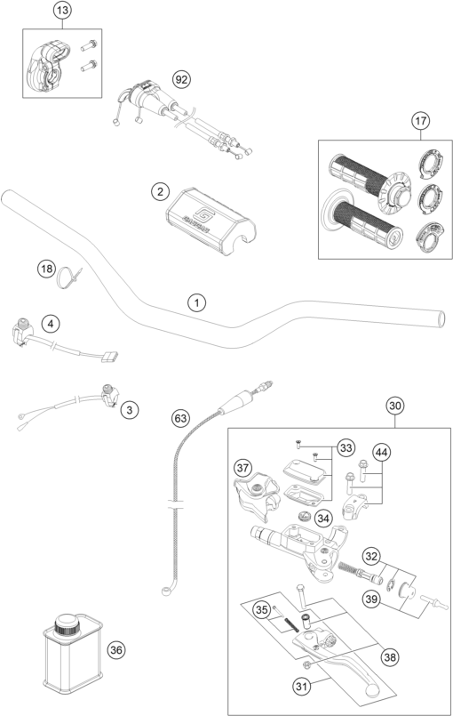 vue éclatée guidon, armatures - gasgas ex 250f us 2021