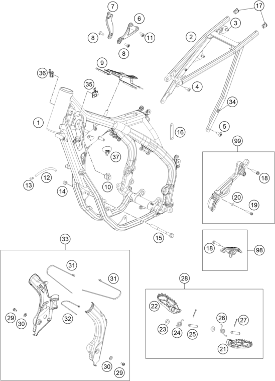vue éclatée cadre - gasgas ex 250f us 2021