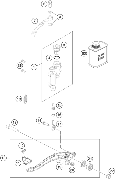 vue éclatée système de frein arrière - gasgas ex 250f us 2021