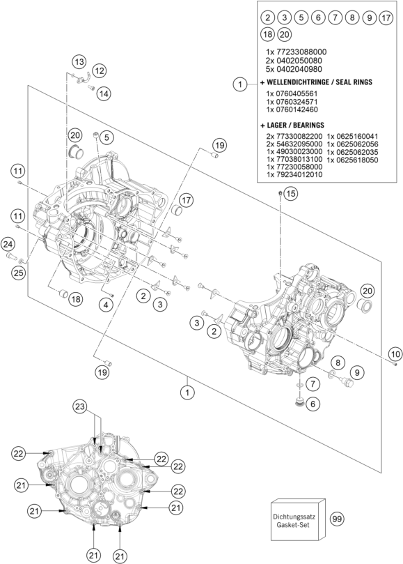 vue éclatée carter moteur - gasgas ex 250f us 2021