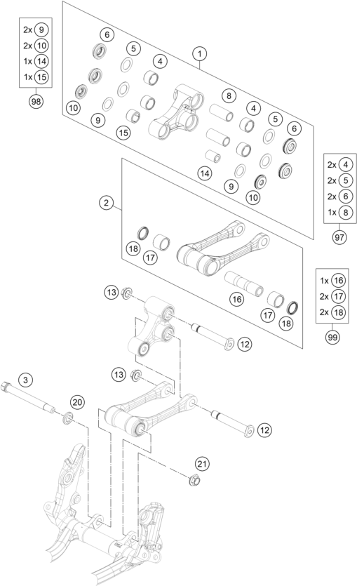 vue éclatée articulation de l'amortisseur pro lever - gasgas ex 350f us 2021