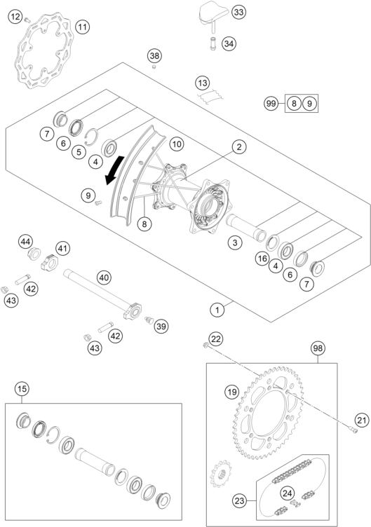 vue éclatée roue arrière - gasgas ex 350f us 2023