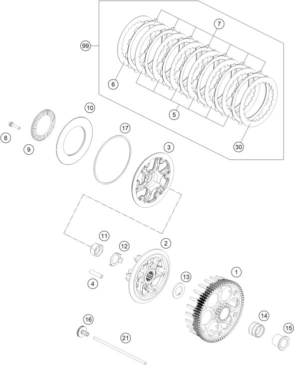 vue éclatée embrayage - gasgas ex 350f us 2023