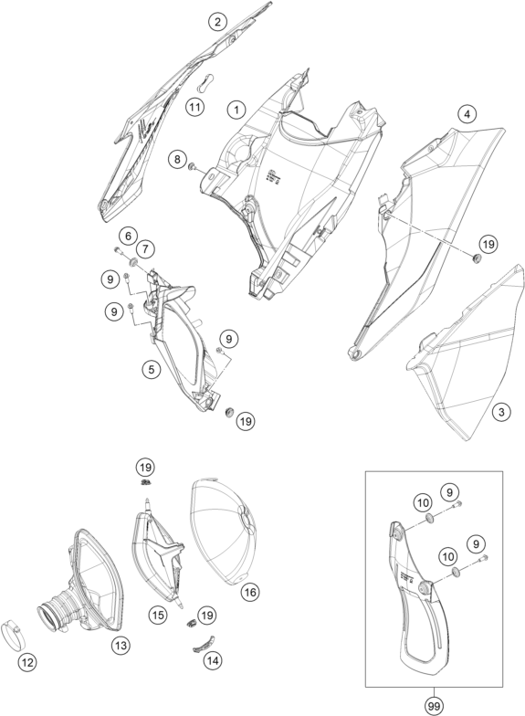 vue éclatée filtre à air - gasgas ex 450f us 2023