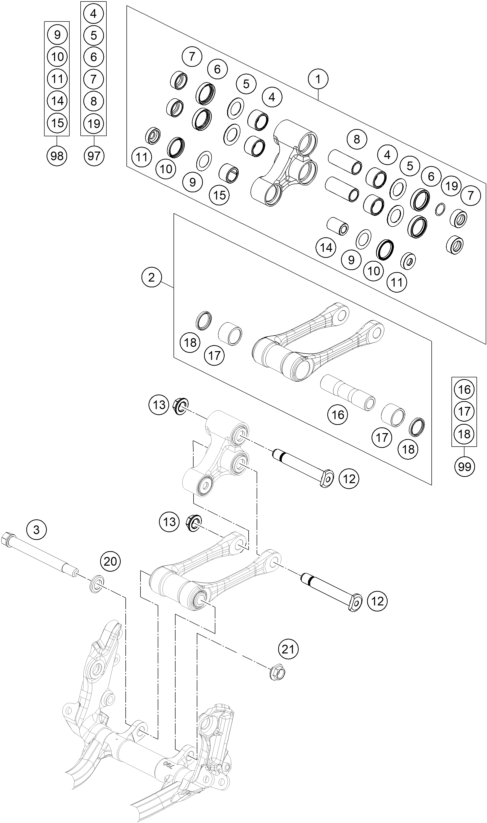 vue éclatée articulation de l'amortisseur pro lever - gasgas ex 300 us 2021