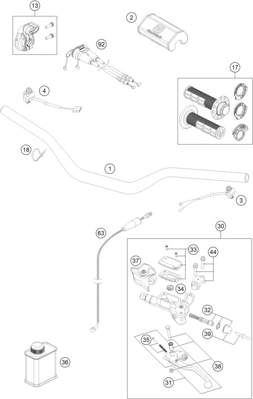 vue éclatée guidon, armatures - gasgas ex 300 us 2022