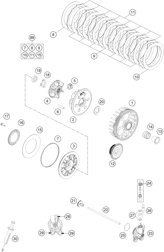 vue éclatée embrayage - gasgas ex 300 us 2022