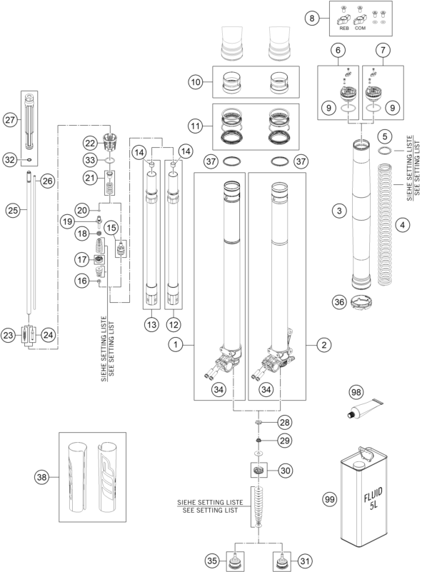 vue éclatée fourche téléscopique - gasgas ec 250f ikd ar 2023