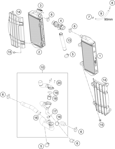 vue éclatée système de refroidissement - gasgas ec 250f ikd ar 2023