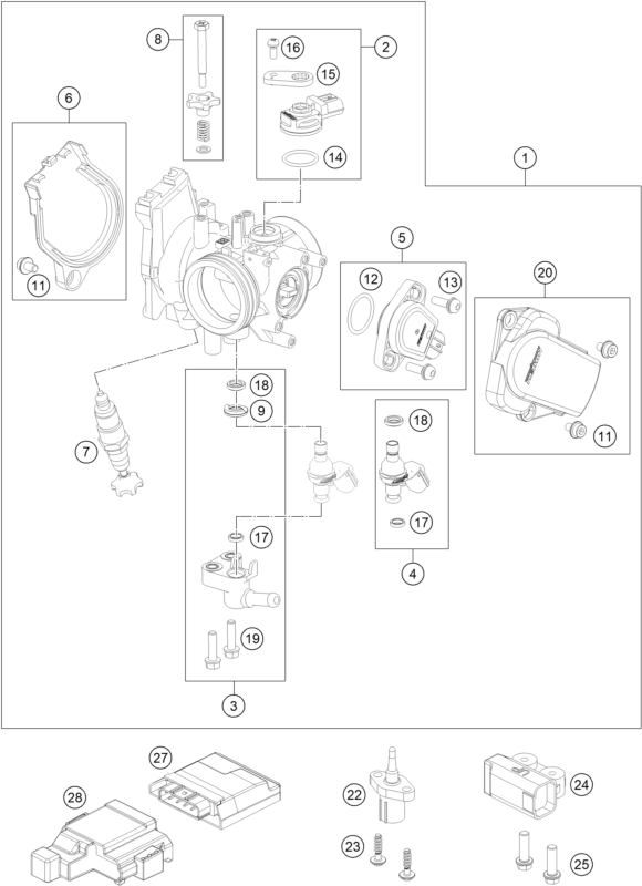 vue éclatée corps du clapet d'étranglement - gasgas ec 250f ikd ar 2023