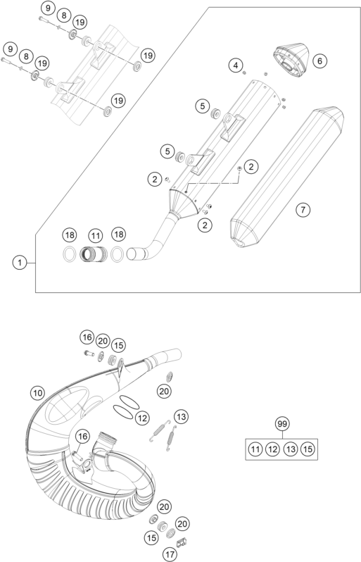 vue éclatée système d'echappement - gasgas ec 250 us 2022