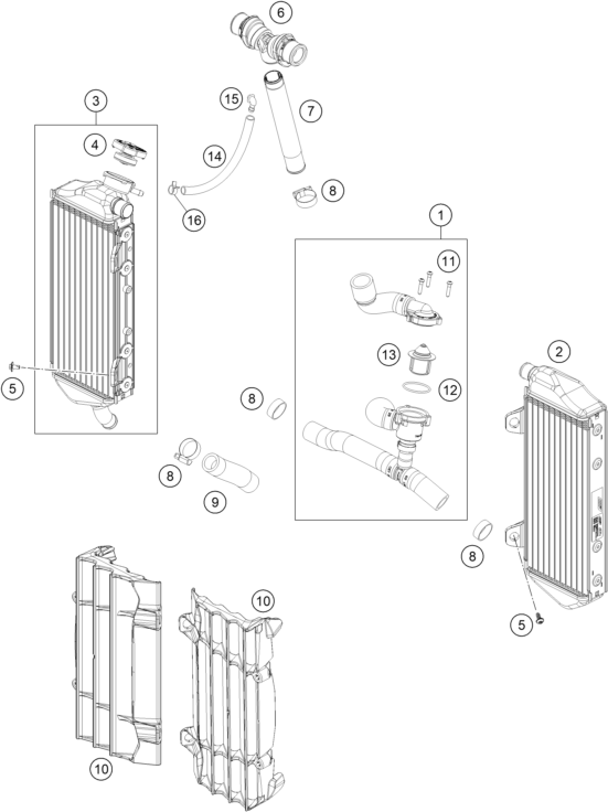 vue éclatée système de refroidissement - gasgas ec 250 us 2022