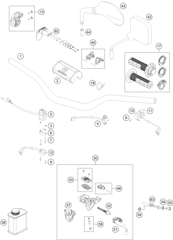 vue éclatée guidon, armatures - gasgas ec 300 eu 2022