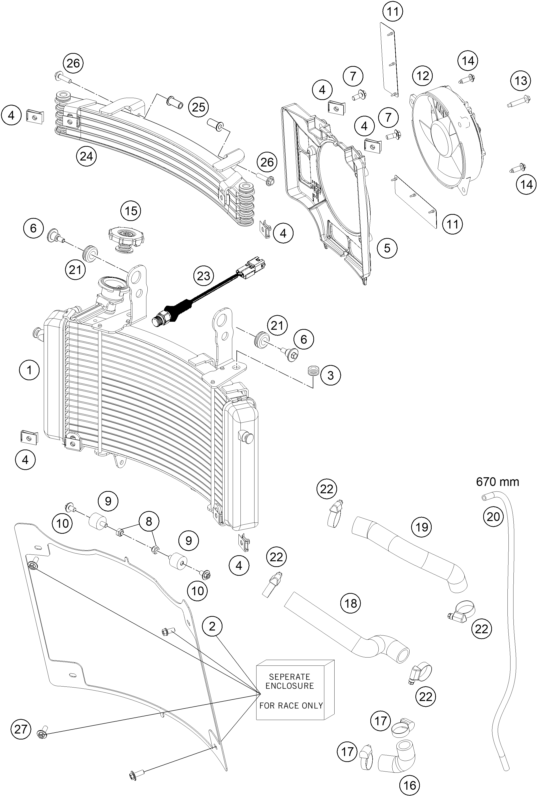 vue éclatée système de refroidissement - gasgas rx 450f replica 2024