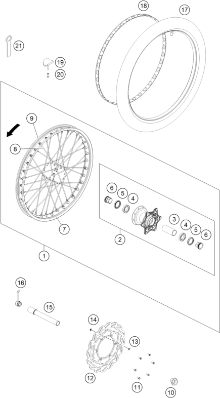 vue éclatée roue avant - gasgas rx 450f replica 2025