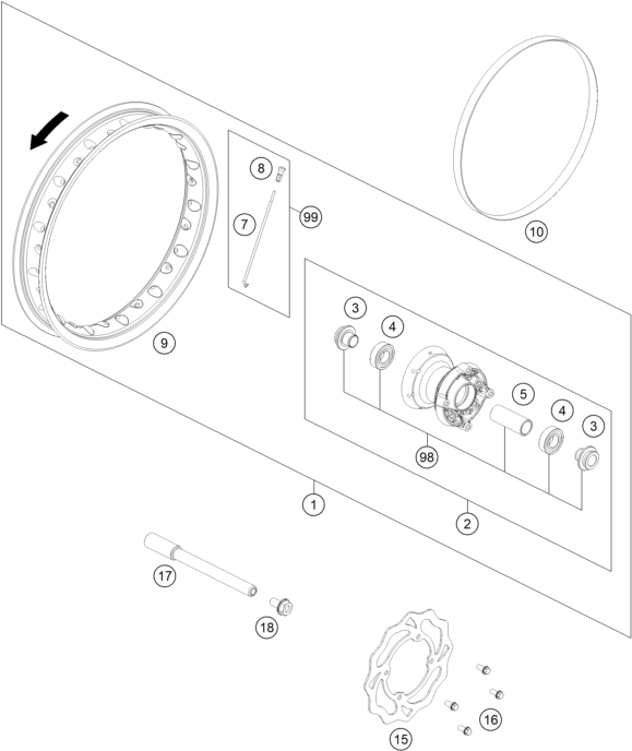 vue éclatée roue avant - gasgas mc-e 3 2024