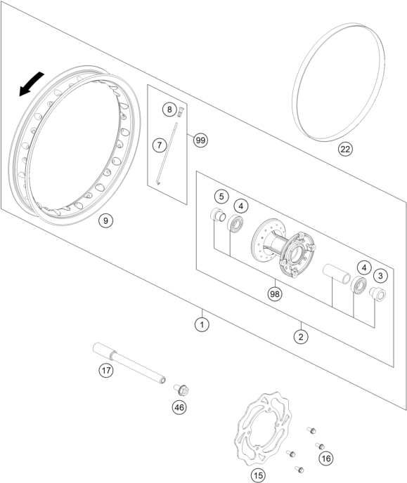vue éclatée roue avant - gasgas mc-e 5 2023
