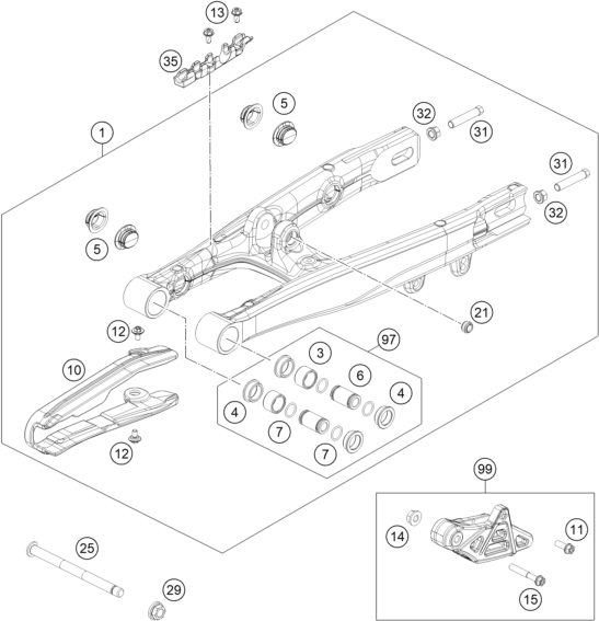vue éclatée bras oscillant - gasgas mc-e 5 2025