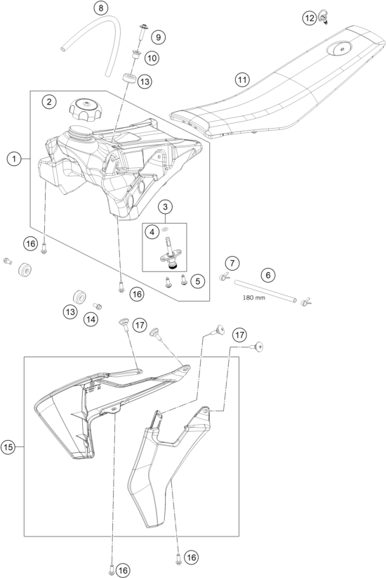 vue éclatée réservoir, selle - gasgas mc 50 eu 2023