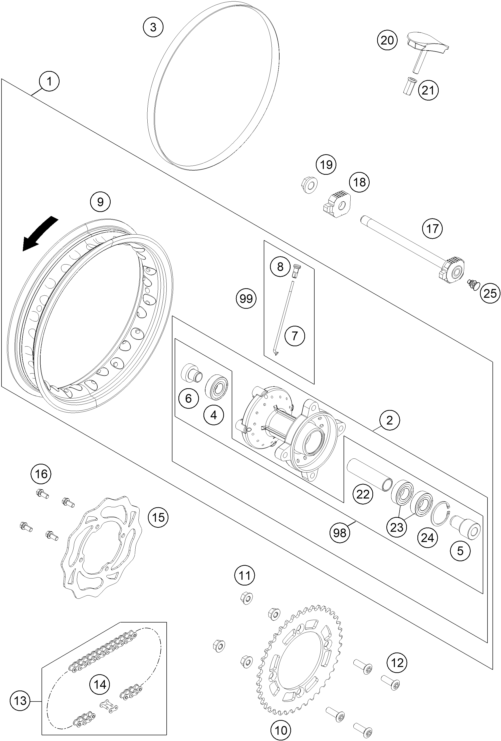 vue éclatée roue arrière - gasgas mc 50 eu 2023