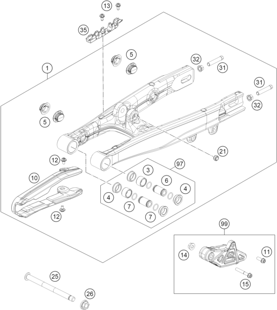 vue éclatée bras oscillant - gasgas mc 50 2024