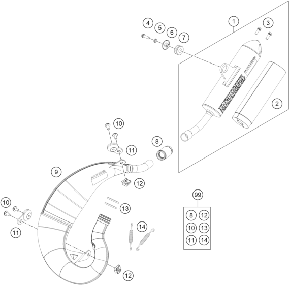 vue éclatée système d'echappement - gasgas mc 50 2024
