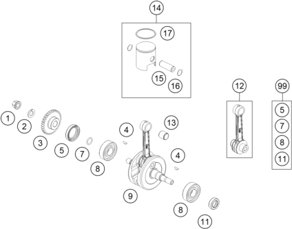 vue éclatée vilebrequin, piston - gasgas mc 50 2026