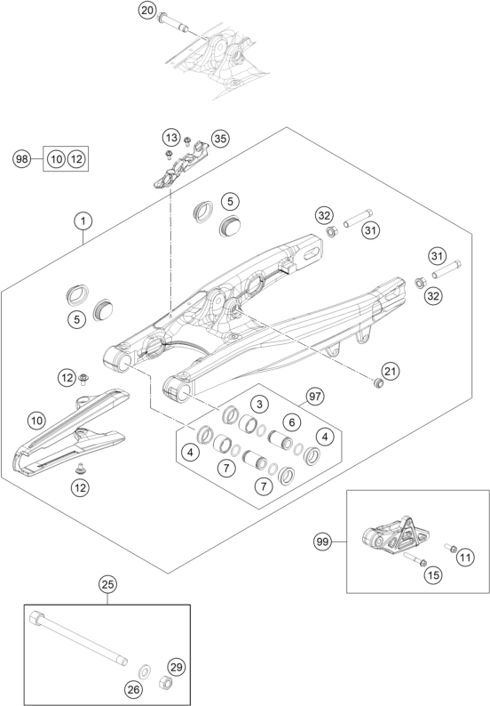vue éclatée bras oscillant - gasgas mc 65 eu 2021