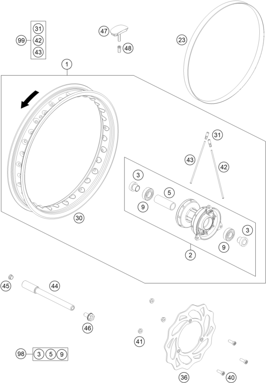 vue éclatée roue avant - gasgas mc 65 eu 2021