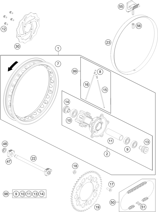 vue éclatée roue arrière - gasgas mc 65 eu 2021